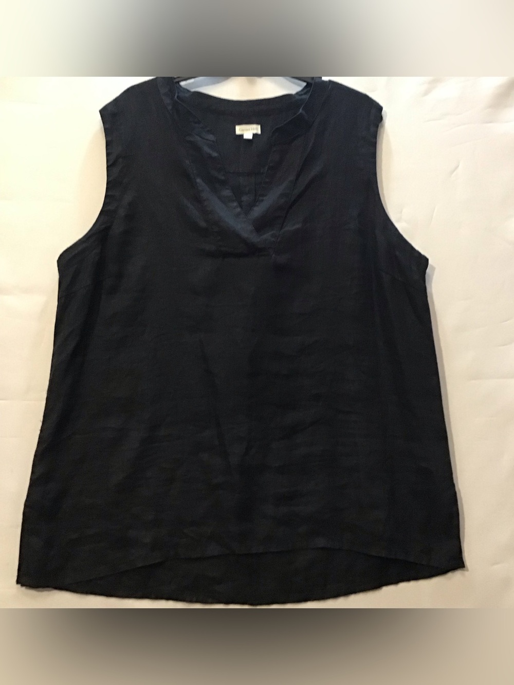 236 Garnet Hill Black Sleeveless V-Neck Linen Top